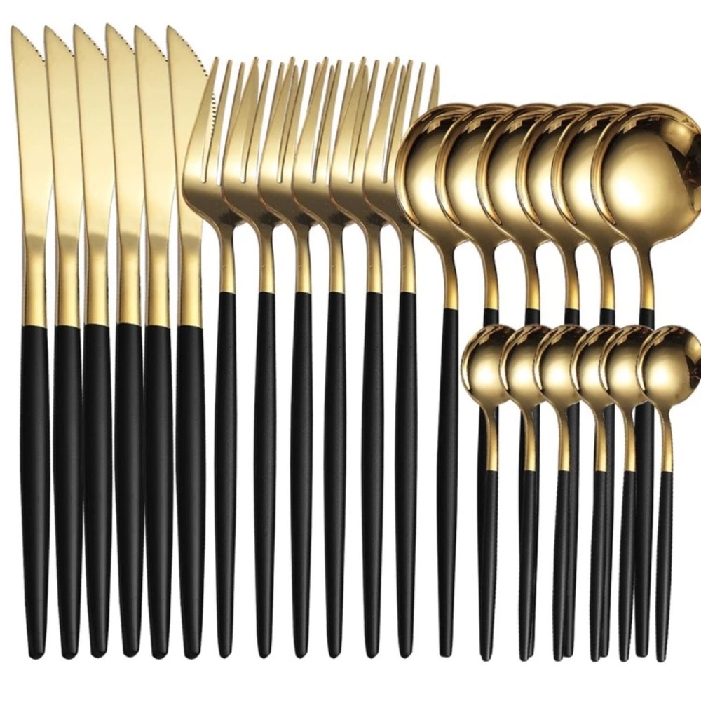 24 pcs Goldblack Stainless Steel Cutlery Set,Stainless Steel Cutlery, Portuguese